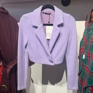 Zara Women's Soft Fuzzy Purple Cropped Blazer- New!